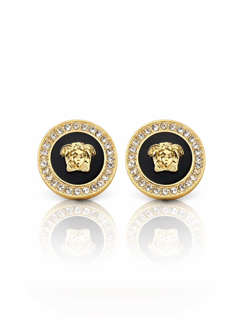 Gold and Black Medusa-Style Crystal Stud Earrings